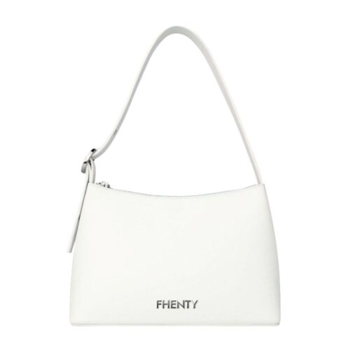 a white leather purse with a strap from Fhenty